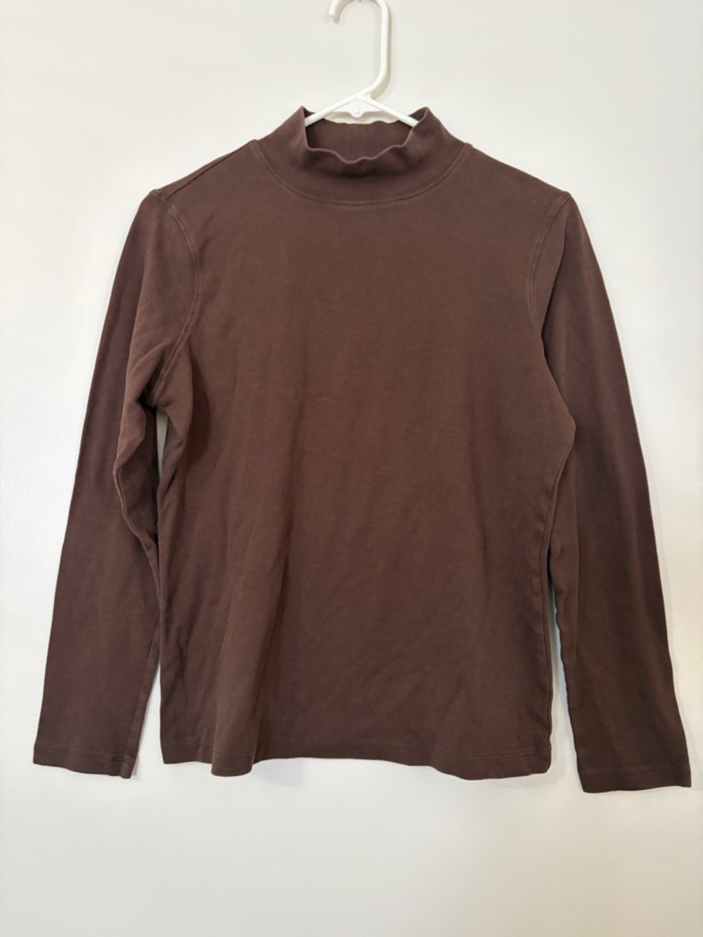 100% Cotton Classic Brown Mock Neck Normcore Long Sleeve Top